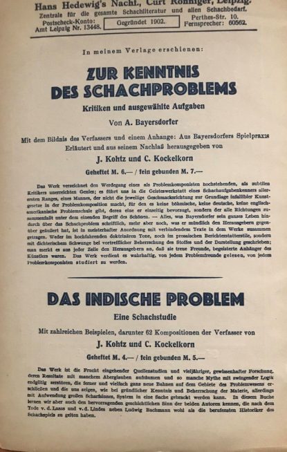 Uber das Wesen des Schachproblems Den deutschen Problemmeistern