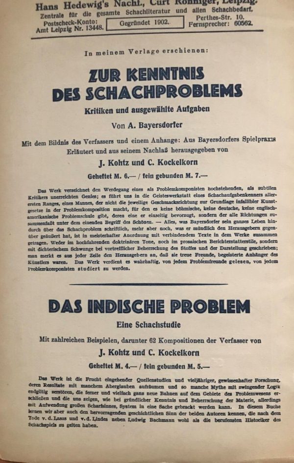 Uber das Wesen des Schachproblems Den deutschen Problemmeistern